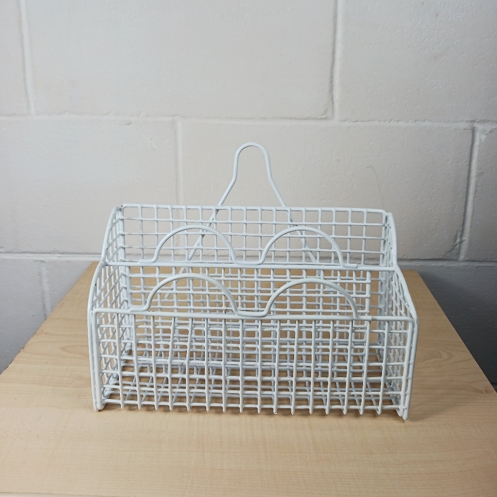 Vintage White Wire Letter Basket To Hang Or‎ Stand Office Desk Home Wall Hanging